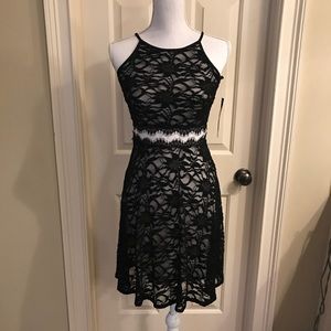 Junior girls black lace mini dress